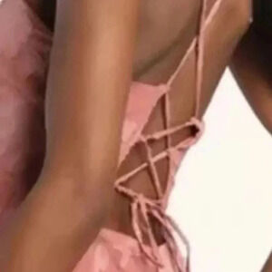 Lulus women’s Jumpsuit Md rose pink‎ button up front lace ties back wide leg Y2K